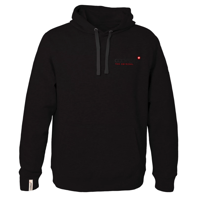 Deep black hoodie with original logo 