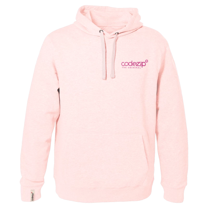 Light pink hoodie with tone on tone logo