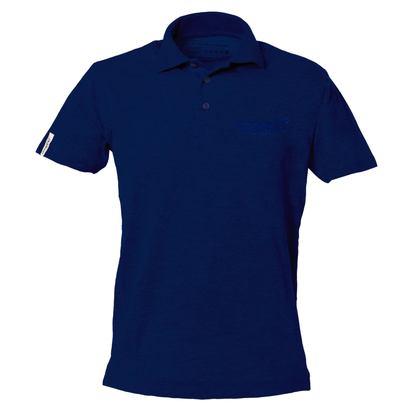 Navy blue short sleeve polo shirt with tone on tone logo