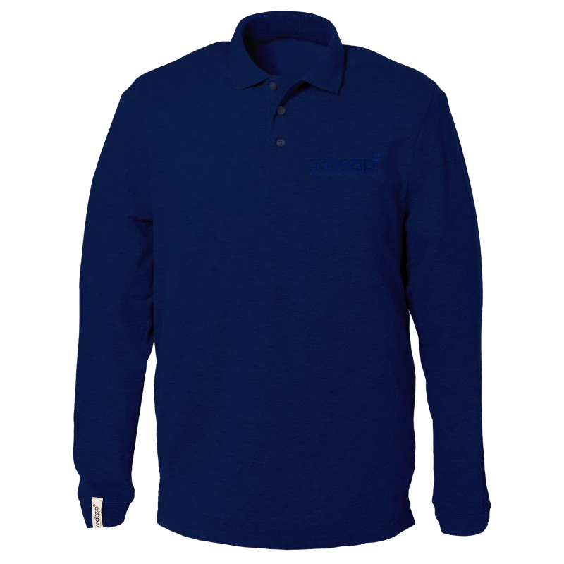 Navy blue long sleeve polo shirt with tone on tone logo