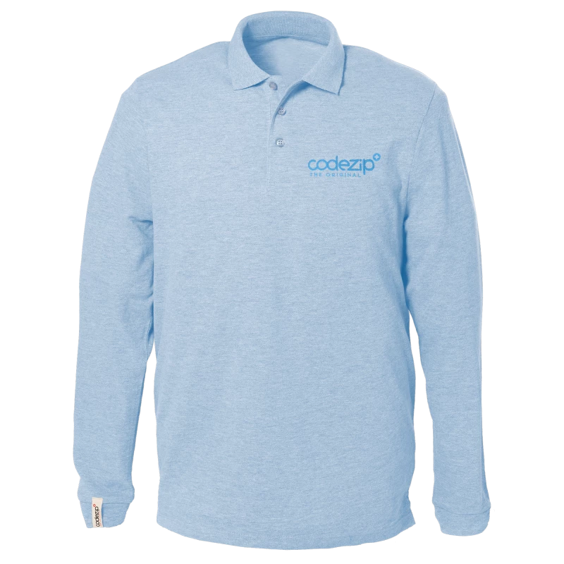 Light blue polo long sleeve with tone on tone logo