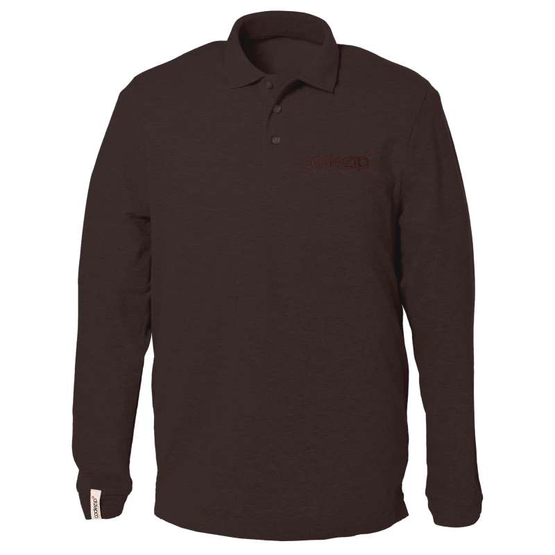 Long sleeve chocolate polo with tone on tone logo