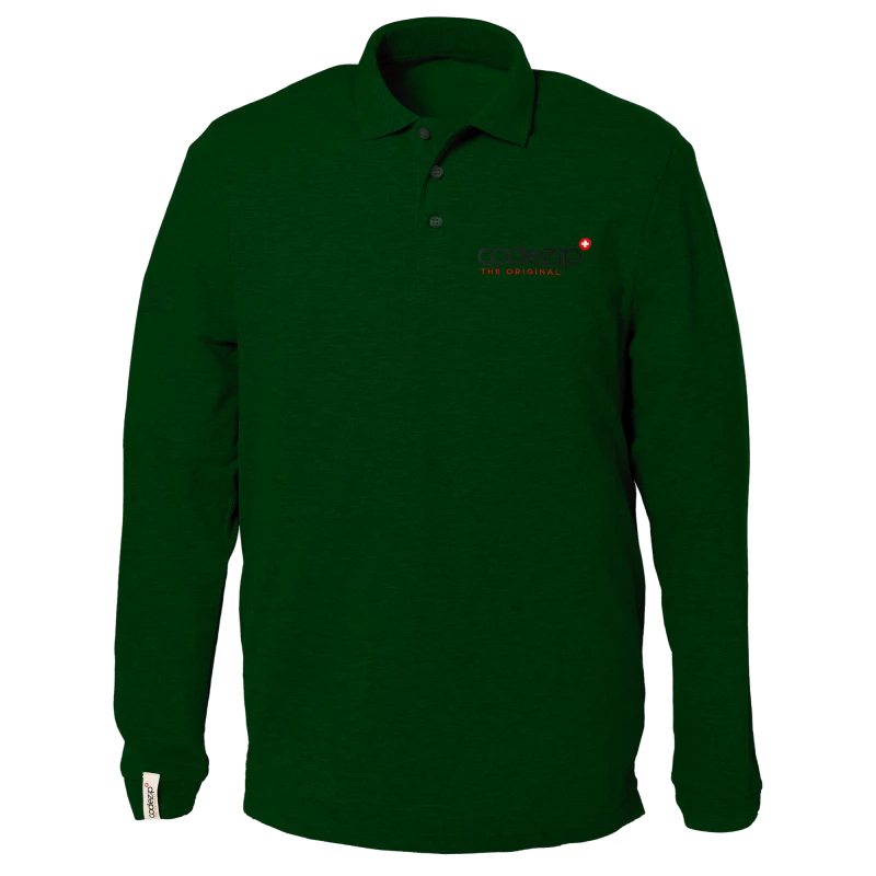 Green golf polo with original logo, long sleeves 