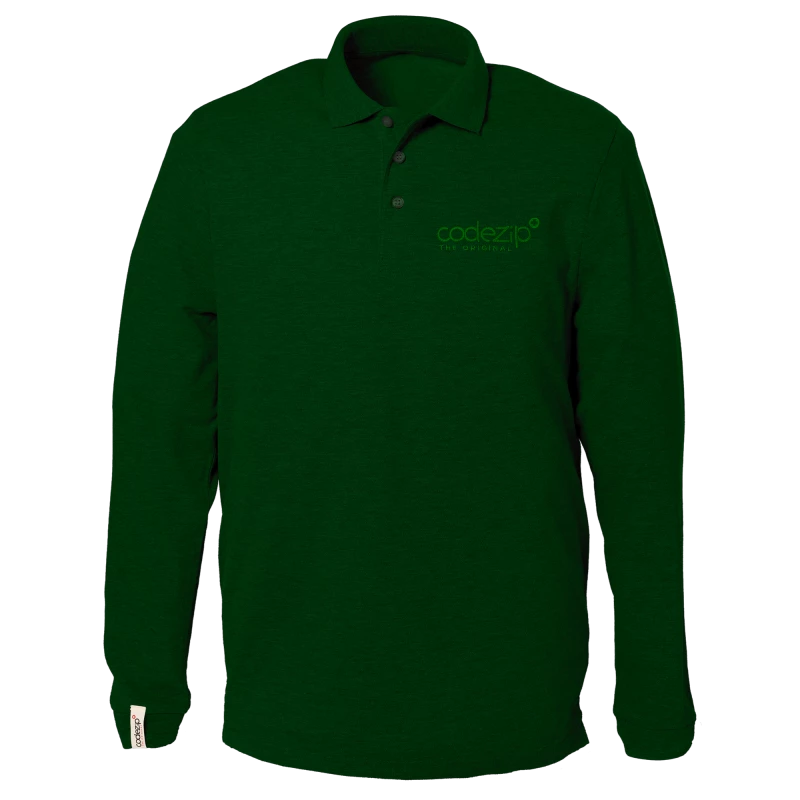 Dunkelgrünes Polo-Shirt mit langen Ärmeln und Ton-in-Ton-Logo