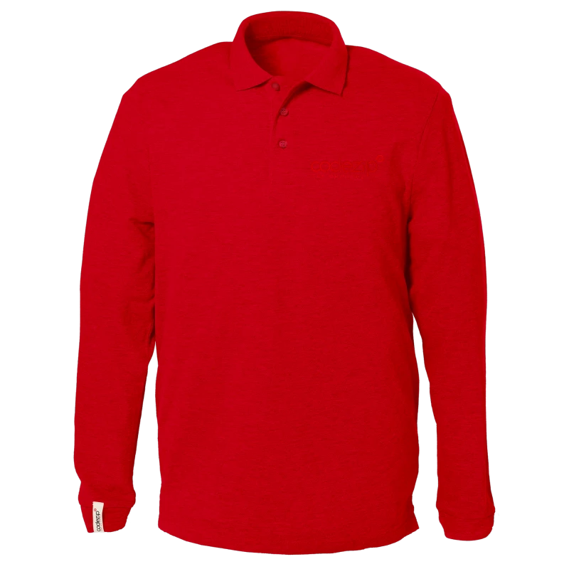 Swiss red long sleeve polo shirt with tone on tone logo