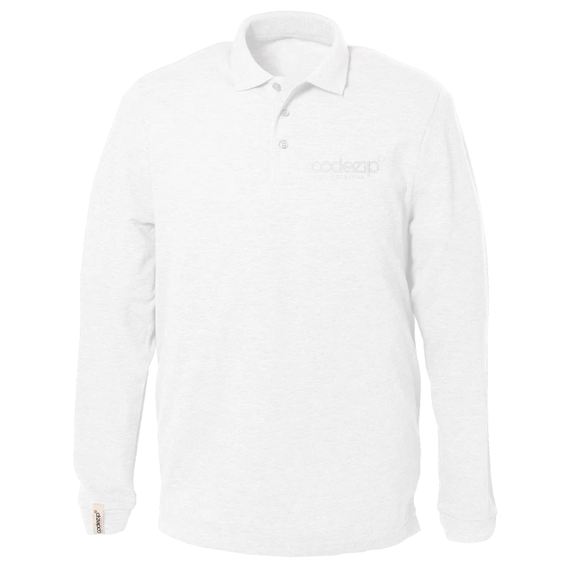 White long sleeve polo with tone on tone logo