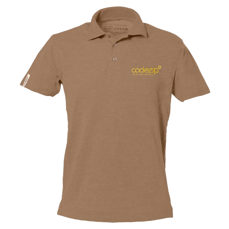 Sandfarbenes Polo-Shirt mit kurzen Ärmeln und Ton-in-Ton-Logo