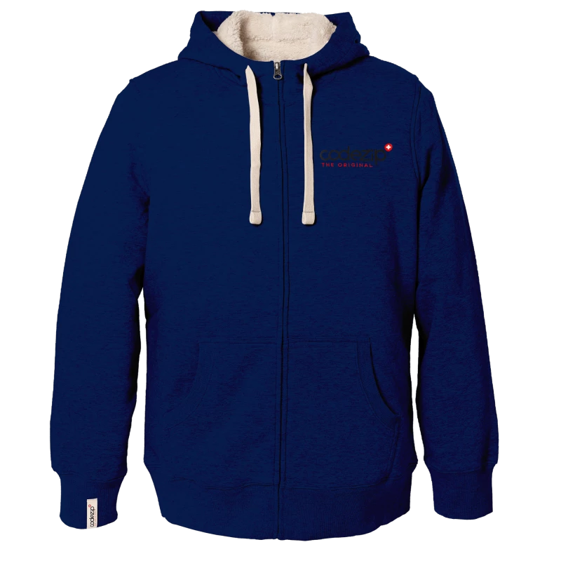 Sherpa navy blue hooded jacket with original logo 