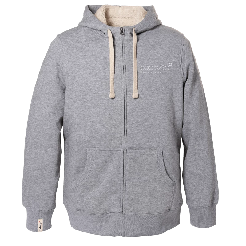 Grau melierte Sherpa Kapuzenjacke mit Ton-in-Ton-Logo