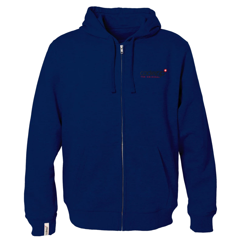 Navy blue hooded zip jacket with original logo