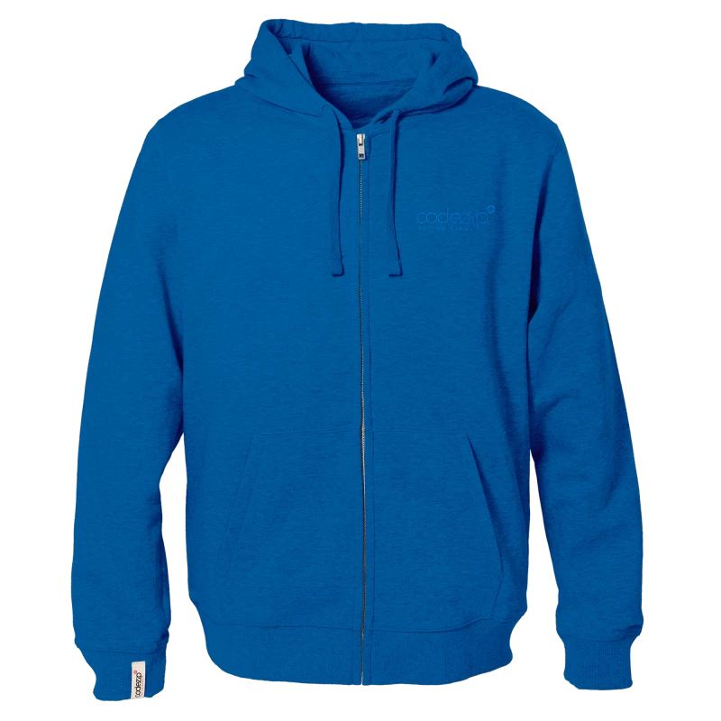 Royal blue hooded zip jacket with tone on tone logo