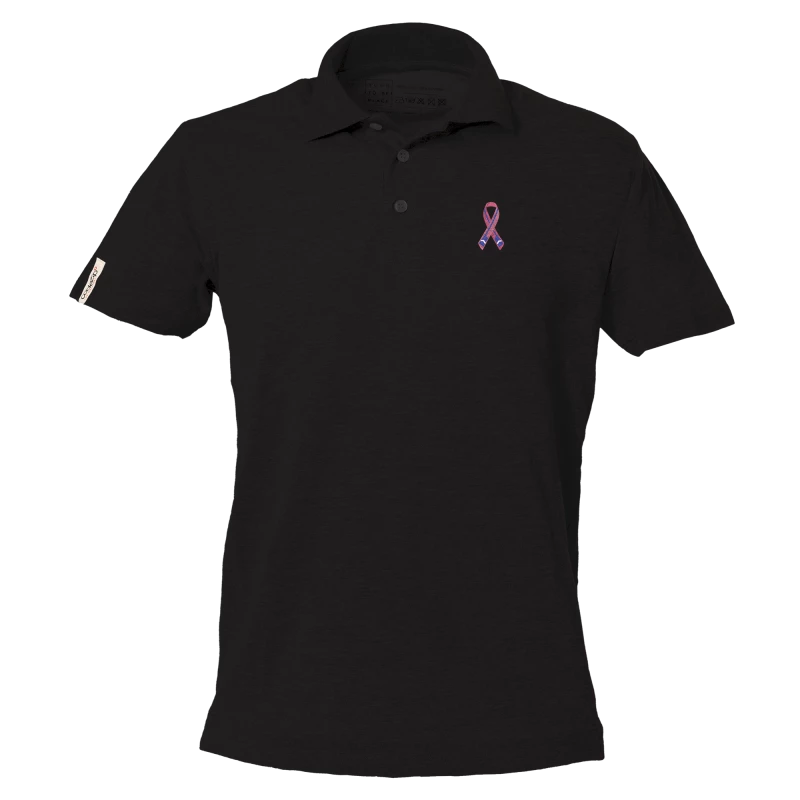 Black short sleeve polo with "Ramer en Rose" logo