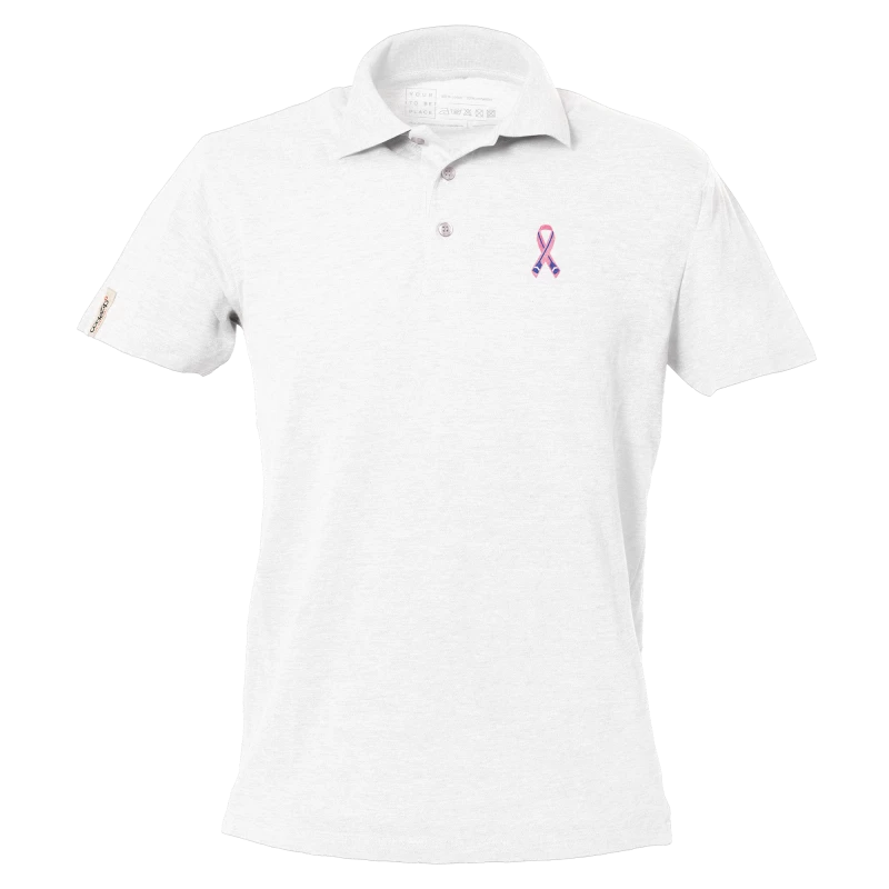 White short sleeve polo with "Ramer en Rose" logo