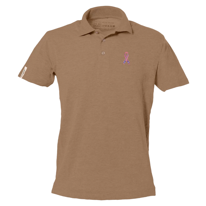 Short sleeve sand polo with "Ramer en Rose" logo