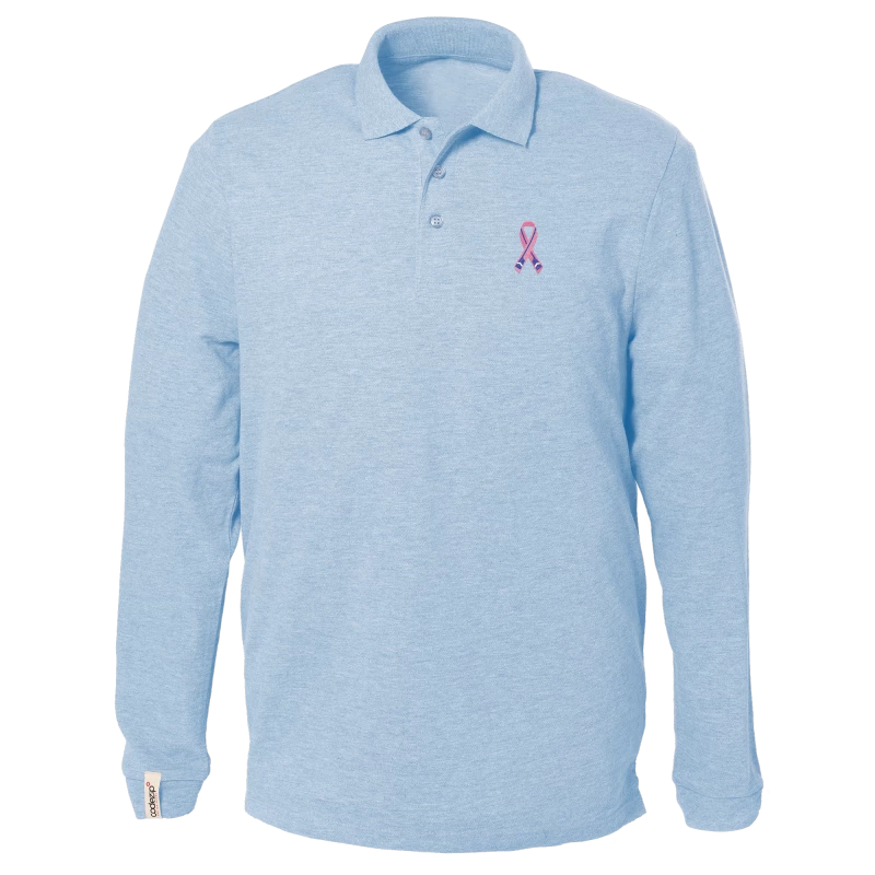 Sky blue polo with "Ramer en Rose" logo