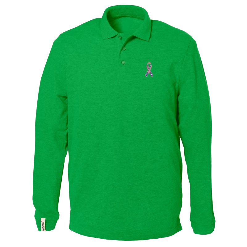 Prairie green long sleeve polo shirt with "Ramer en Rose" logo