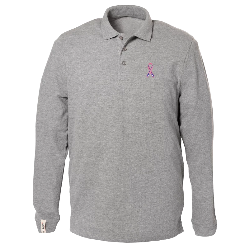 Long sleeve polo shirt grey mottled with "Ramer en Rose" logo