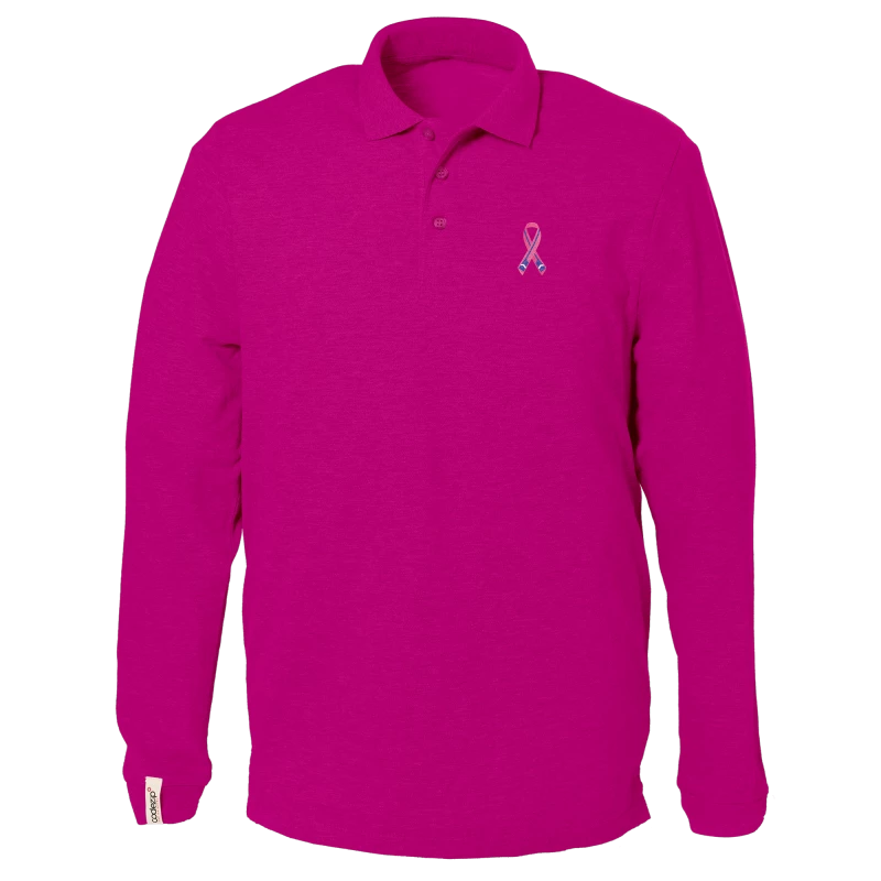 Knallig pinkes Polo-Shirt mit langen Ärmeln und "Ramer en Rose" Logo 