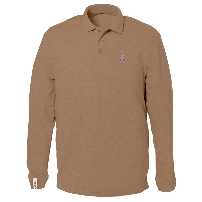 Sand polo long sleeve with "Ramer en Rose" logo