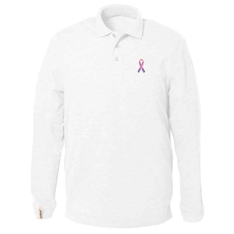 White long sleeve polo with "Ramer en Rose" logo