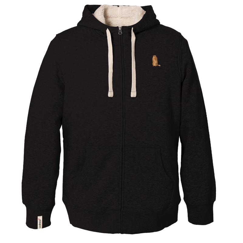 Veste Sherpa à capuche noir élégant avec marmotte