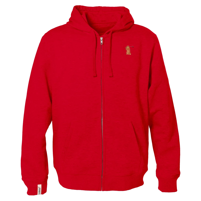 Swiss red hooded zip jacket with golf marmot