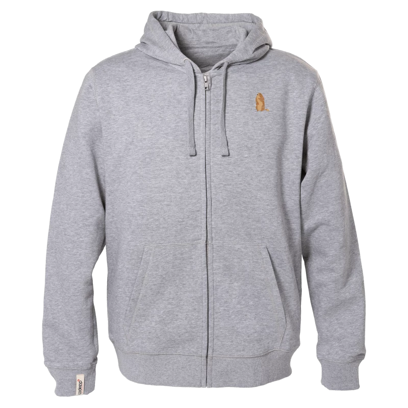 Light grey hooded zip jacket with marmot