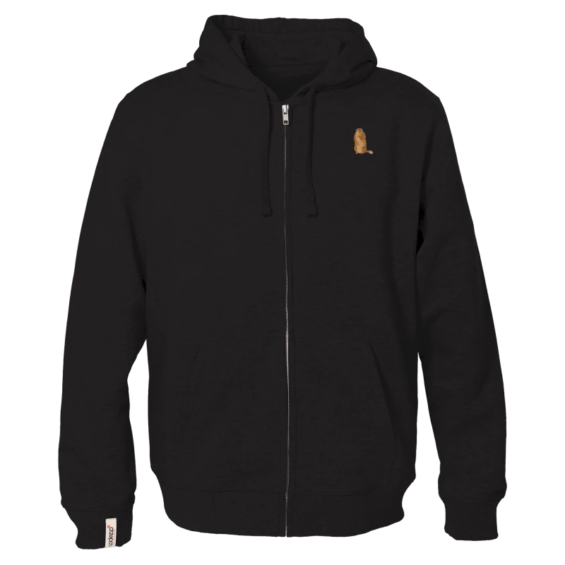 Deep black hooded zip jacket with marmot