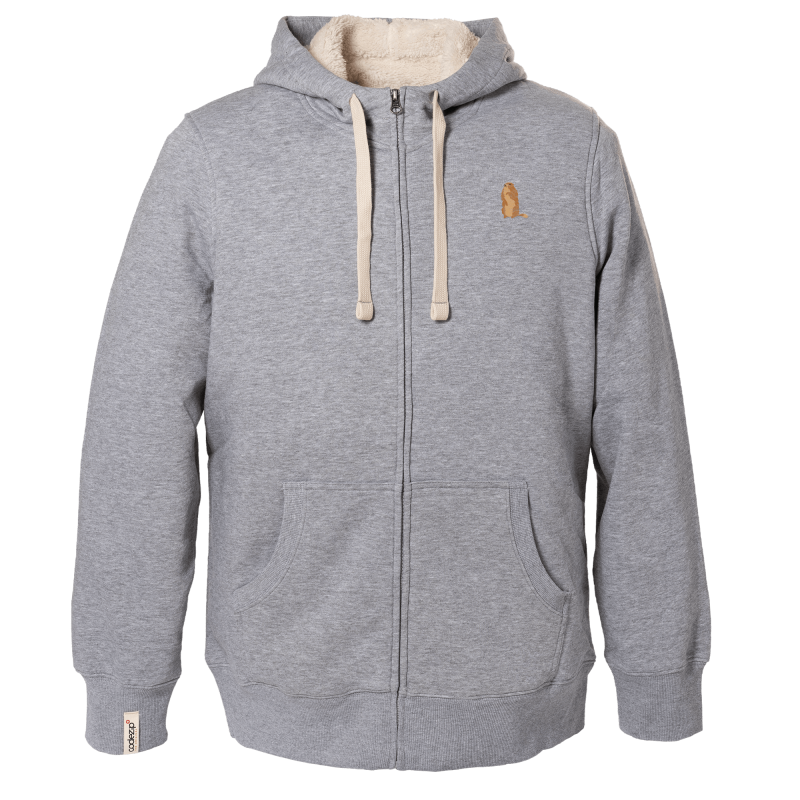 Veste Sherpa à capuche gris chiné avec marmotte