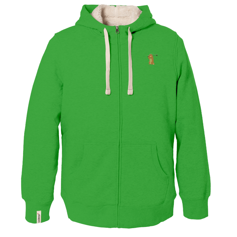 Veste Sherpa à capuche vert flash avec marmotte golfeuse 