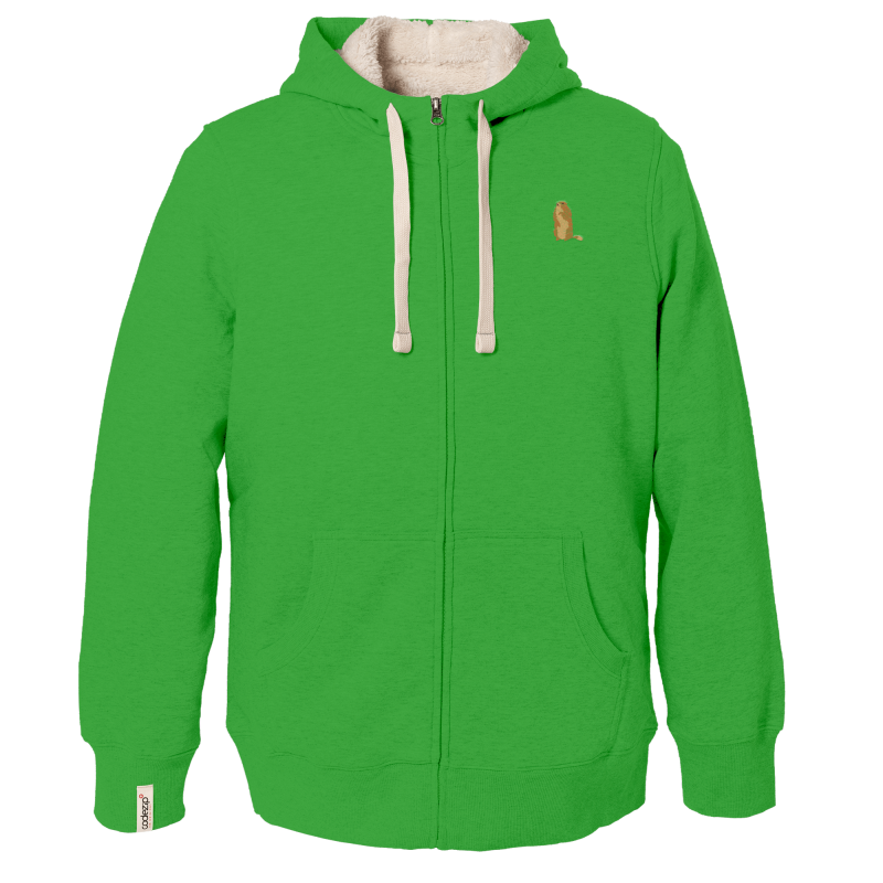 Veste Sherpa à capuche vert flash avec marmotte