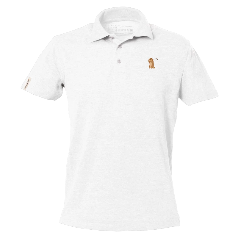 White short sleeve polo shirt with golf marmot 