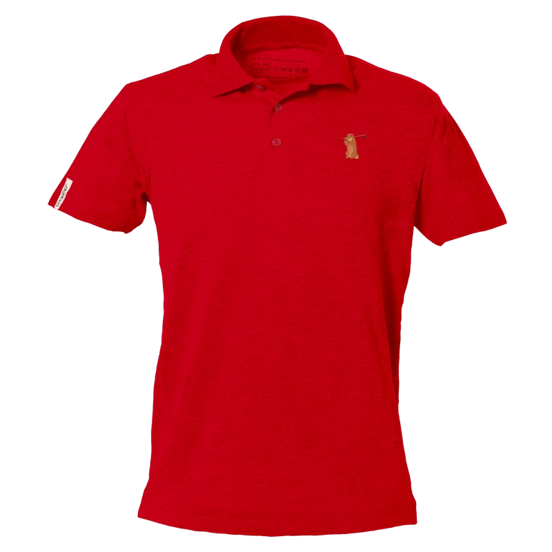 Rotes Polo-Shirt mit kurzen Ärmeln und Golfmurmeltier 