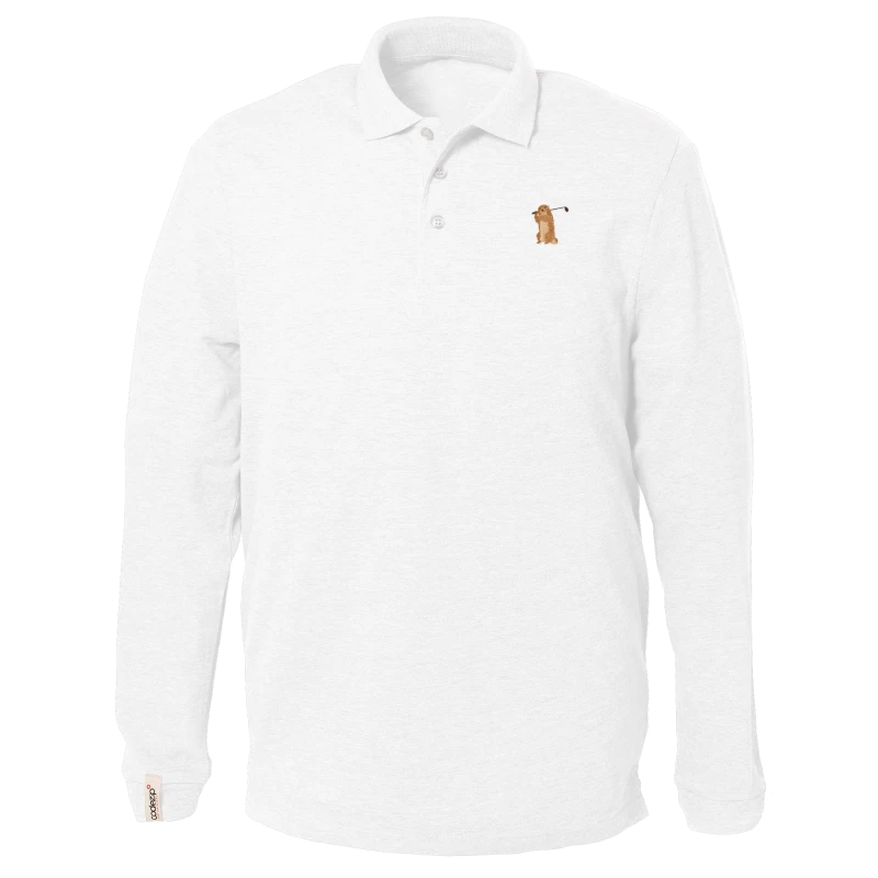 Weisses Polo-Shirt mit langen Ärmeln und Golfmurmeltier  