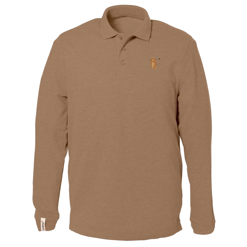 Sand colour polo shirt, long sleeves with golf marmot  