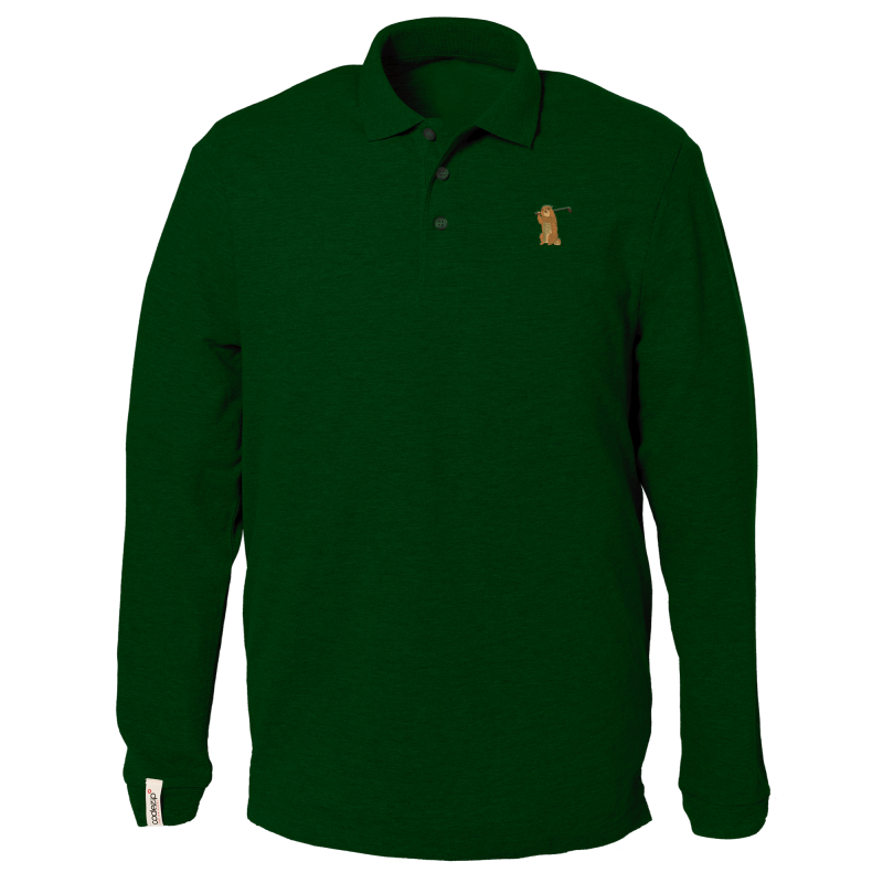 Polo vert golf manches longues avec marmotte golfeuse   