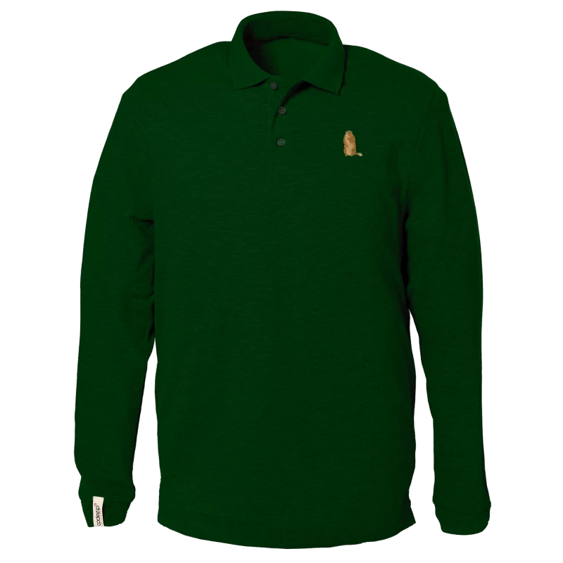 Dunkelgrünes Polo-Shirt mit langen Ärmeln und Murmeltier