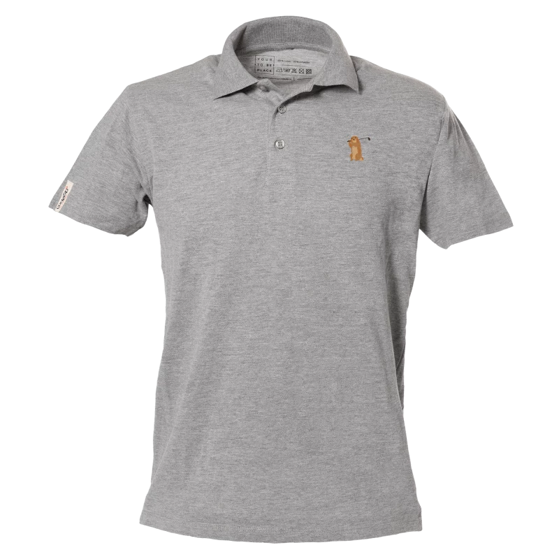 Light grey short sleeve polo shirt with golf marmot  