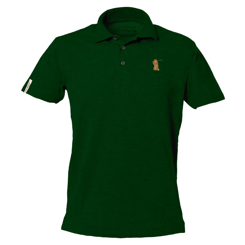 Dunkelgrünes Polo-Shirt mit kurzen Ärmeln und Golfmurmeltier 