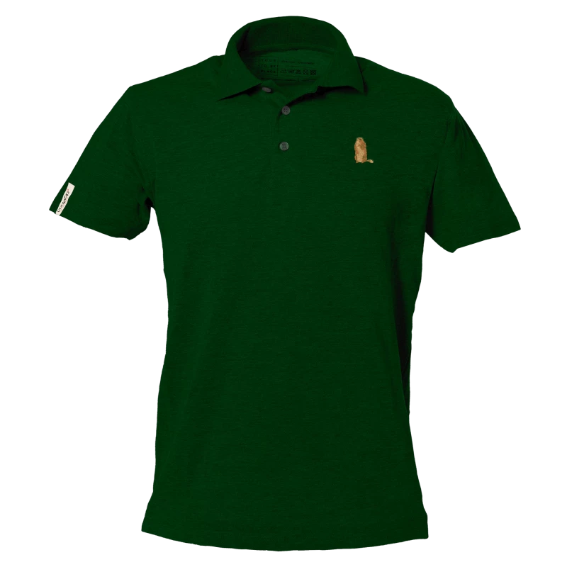 Dunkelgrünes Polo-Shirt mit kurzen Ärmeln und Murmeltier 