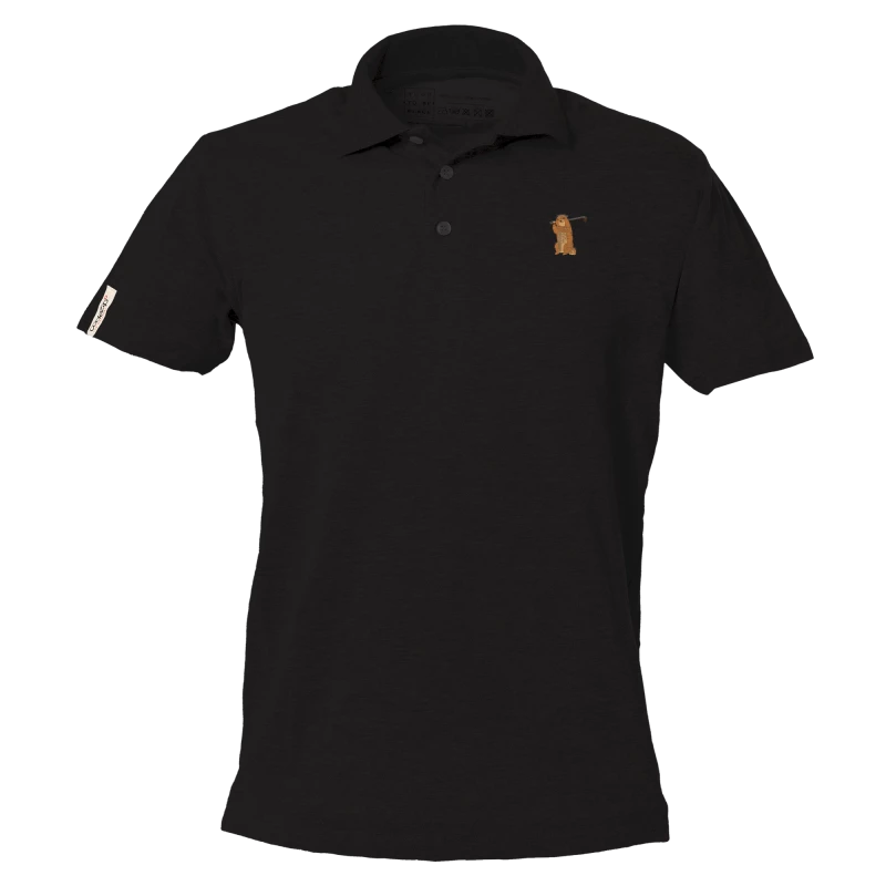 Schwarzes Polo-Shirt mit kurzen Ärmeln und Golfmurmeltier 