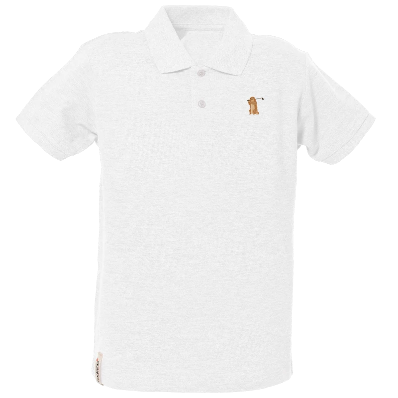 Weisses Kids Polo-Shirt mit kurzen Ärmeln und Golfmurmeltier 