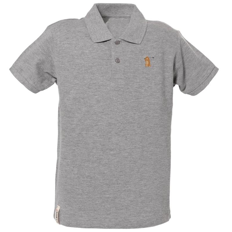 Mottled grey short sleeve polo shirt for kids, with golf marmot  