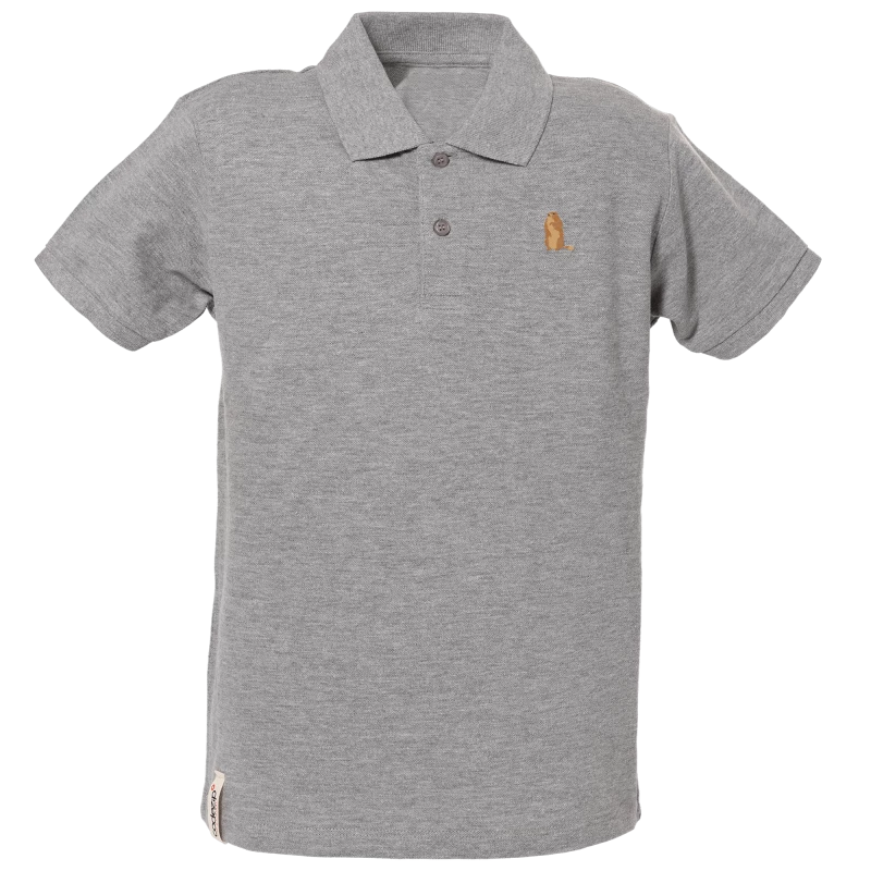 Grau meliertes Kids Polo-Shirt mit kurzen Ärmeln und Murmeltier