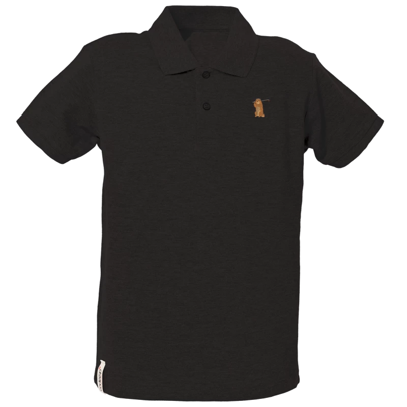 Schwarzes Kids Polo-Shirt mit kurzen Ärmeln und Golfmurmeltier 