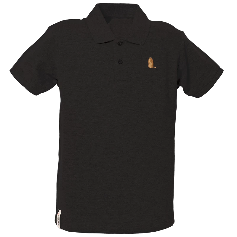 Schwarzes Kids Polo-Shirt mit kurzen Ärmeln und Murmeltier