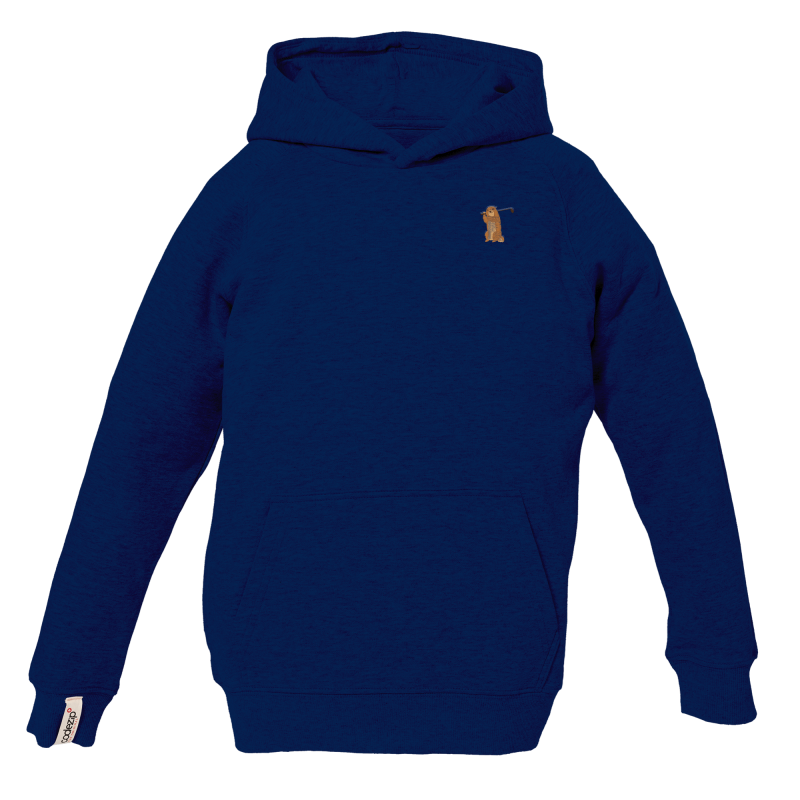 Sweat à capuche kids bleu marine avec marmotte golfeuse 