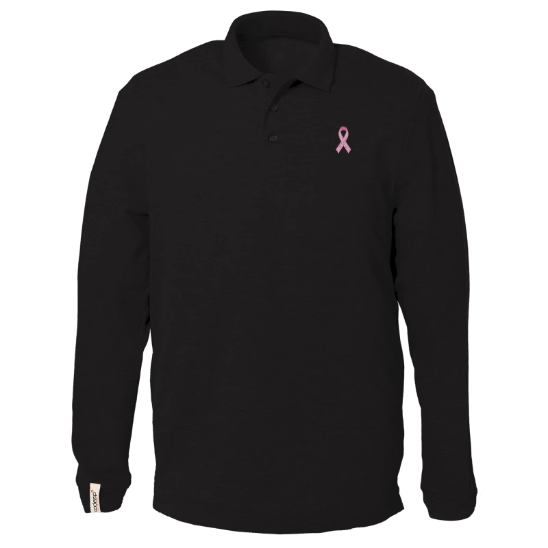 Black long sleeve polo with pink ribbon logo