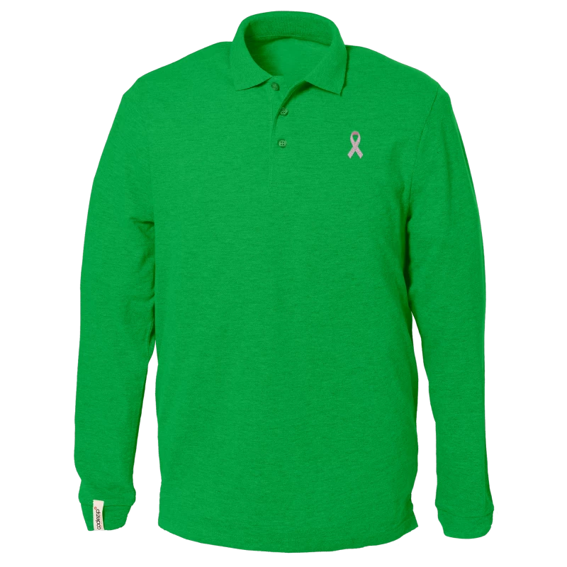 Prairie green long sleeve polo shirt with pink ribbon logo