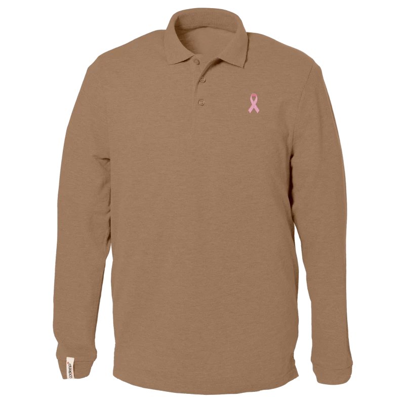 Sandfarbenes Polo-Shirt mit langen Ärmeln und rosa Schleife Logo